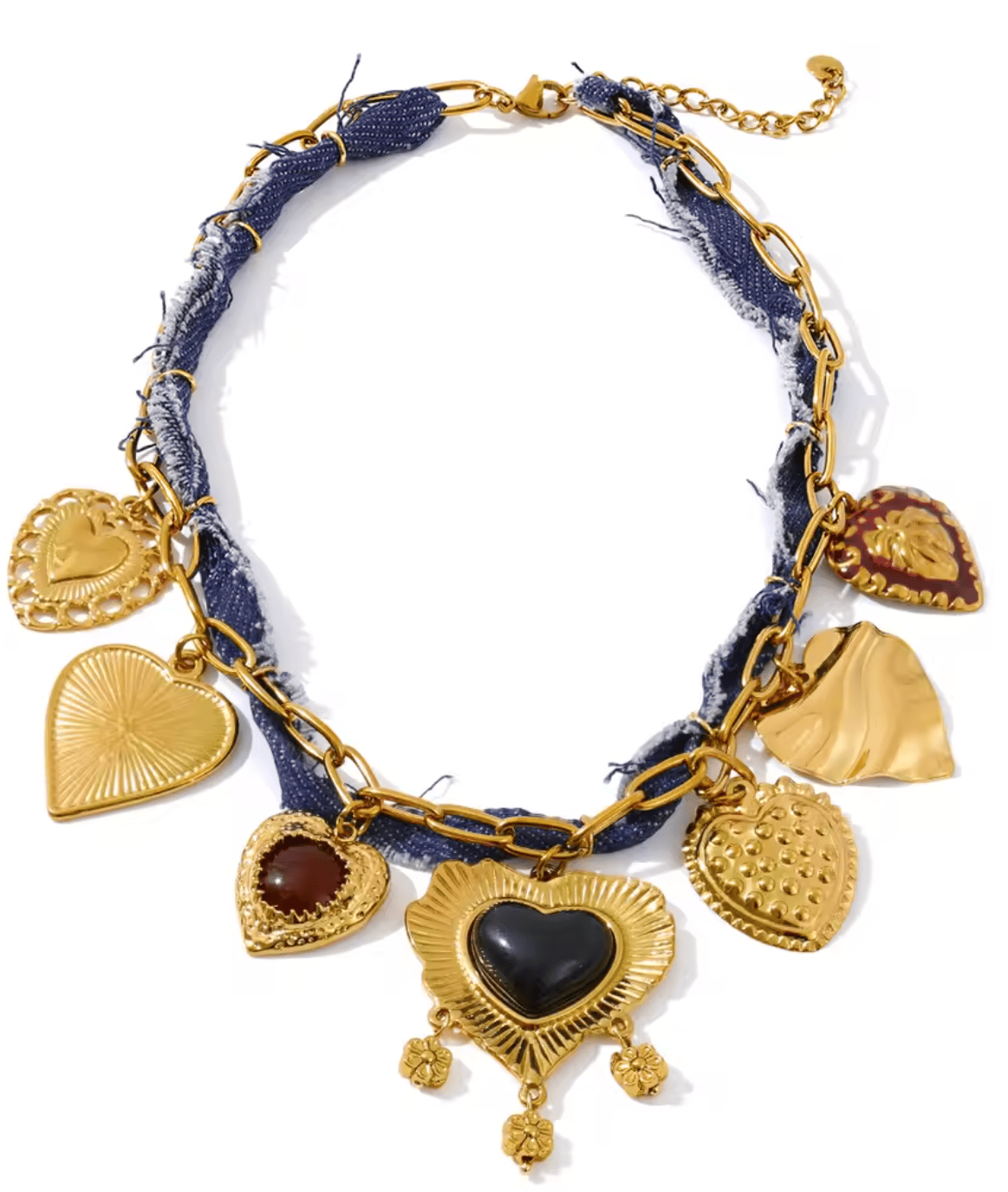 Bracelet with heart-shaped charms on a white background